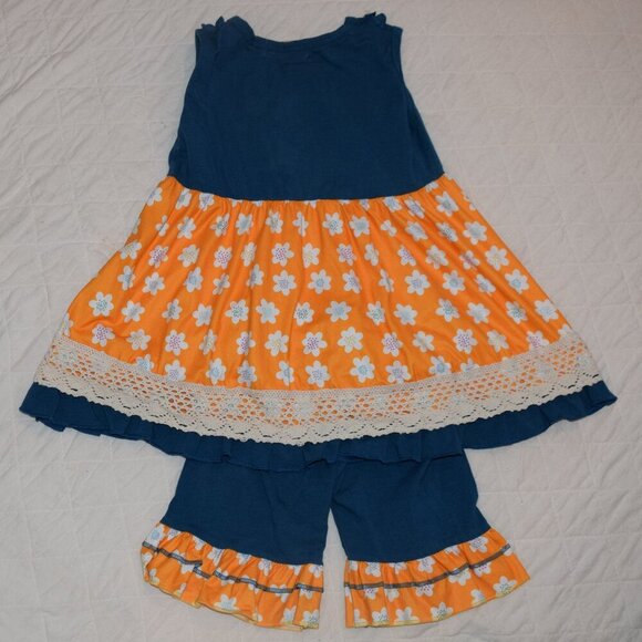ADORABLE SWEETNESS Navy & Mustard Shorts Set Girls 7 - Picture 2 of 7